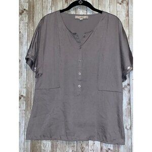 Women's Shiny Gray Loft Blouse Top Shirt Size Small Silver Accents